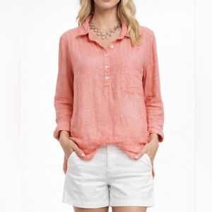 Jones & Co 100% Linen Tunic Top Women’s Plus Size 1X Coral Pink Long Sleeve